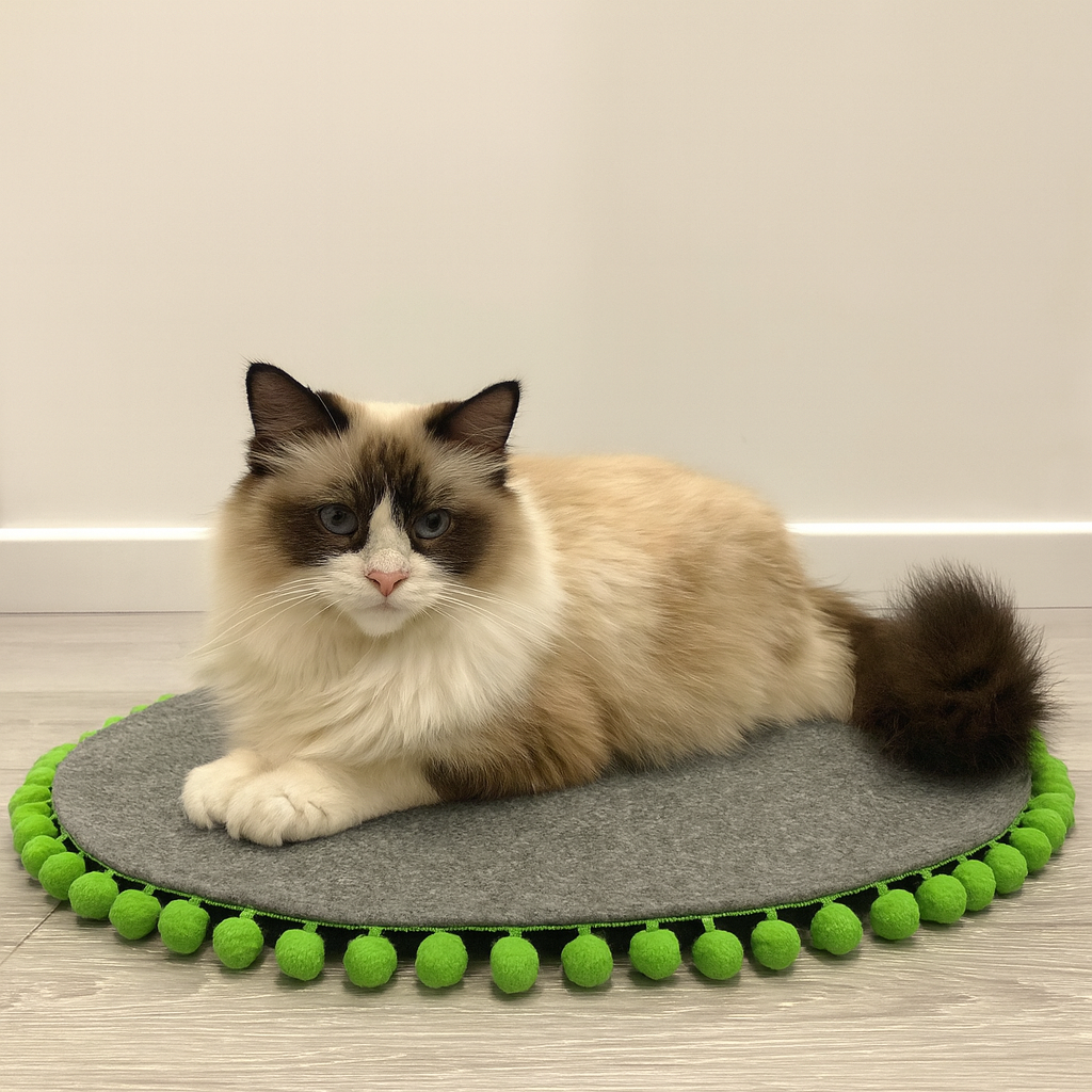 Round Pet Mat with Pom Poms