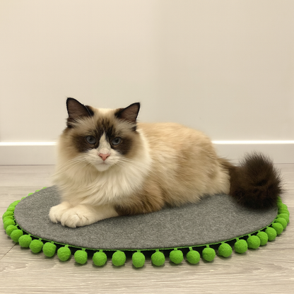Round Pet Mat with Pom Poms
