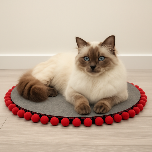 Round Pet Mat with Pom Poms